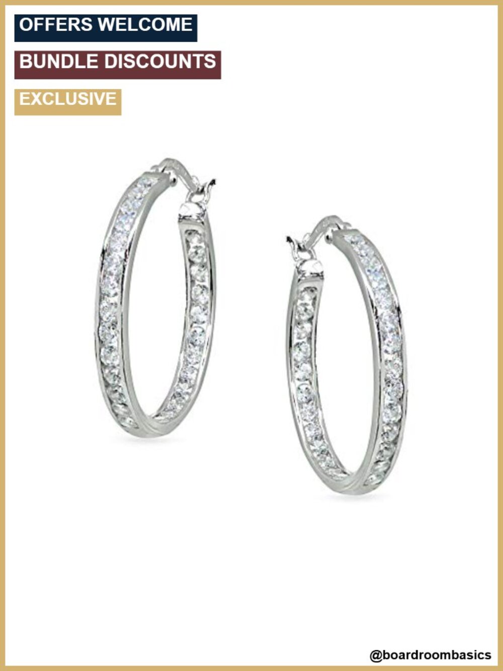Sterling Silver 3mm Channel-Set Inside Out CZ Round Hoop Earrings